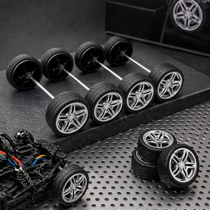 10PCS Toy Car Wheel 48mm Toy Car Rubber Tire Wheels with 5PCS Shaft Round Rod Axles for RC Car Truck Robot DIY Model Toy Parts