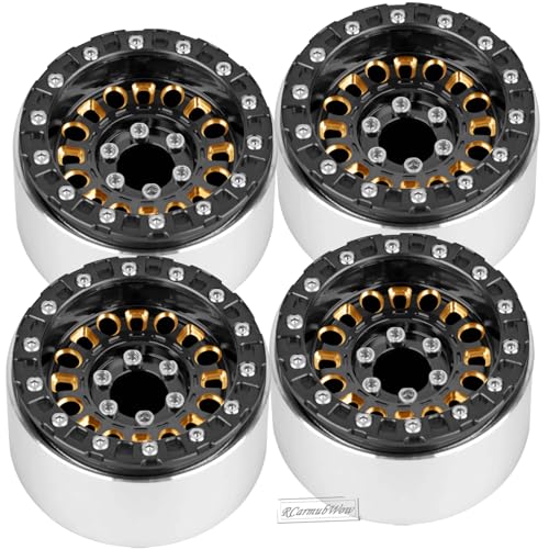 1.9 Beadlock Wheels for 1/10 RC Crawler SCX10 90046 AX103007 TRX4 TRX6 Gen7 8 D90 VS4-10 MST CFX,Super Heavy Brass & Aluminum Deep Dish Wheel,1.9" Beadlock Rims w/Wheels Ring,4pcs,Black