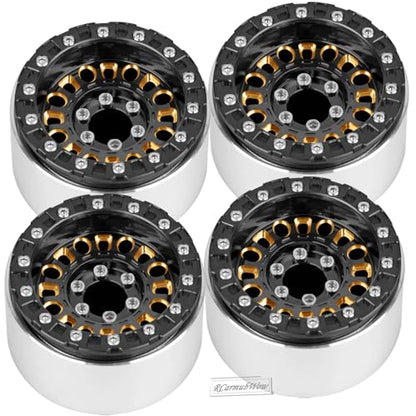 1.9 Beadlock Wheels for 1/10 RC Crawler SCX10 90046 AX103007 TRX4 TRX6 Gen7 8 D90 VS4-10 MST CFX,Super Heavy Brass & Aluminum Deep Dish Wheel,1.9" Beadlock Rims w/Wheels Ring,4pcs,Black