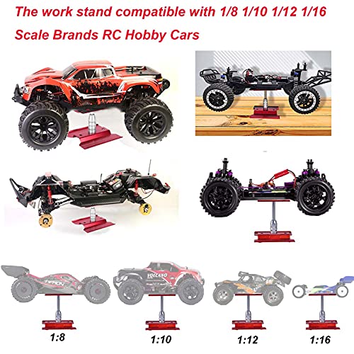 RC Car Work Stand Aluminum Alloy 360 Degree Rotation Lift Work Repair Workstation with Screw Tray for 18 110 112 116 Scale Cars Trucks Buggies Red