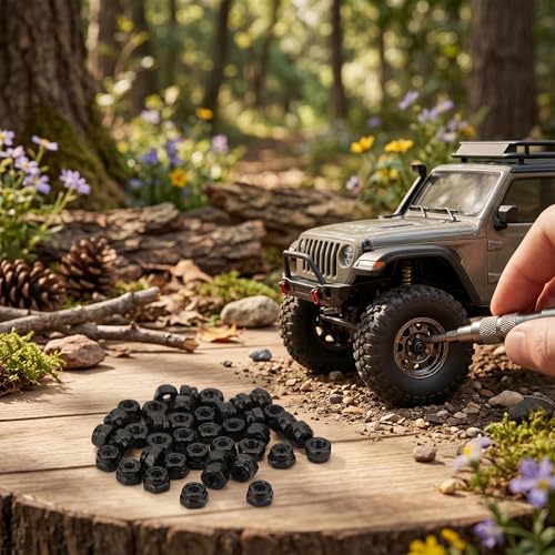 Wheel Locking Nuts, Easy Install Nylon Lining 40pcs Iron RC Wheel Nuts for 1/18 Climbing Car (Black)