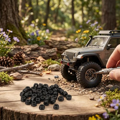 Wheel Locking Nuts, Easy Install Nylon Lining 40pcs Iron RC Wheel Nuts for 1/18 Climbing Car (Black)