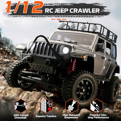 ARRIS MN128 1/12 RC Rock Crawler 4WD Off-Road Jeep RTR Truck | Wrangler Style Body, Full Proportional Control, LED Lights, Trail Ready - color: Orange