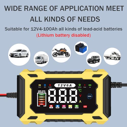6-Amp 12V Smart Car Battery Charger, Battery Maintainer Trickle Charger with Desulfator, Pulse Repair & Overcharge Protection - for Car Lawn Mower Marine Lead-Acid Batteries (Yellow) - color: Yellow