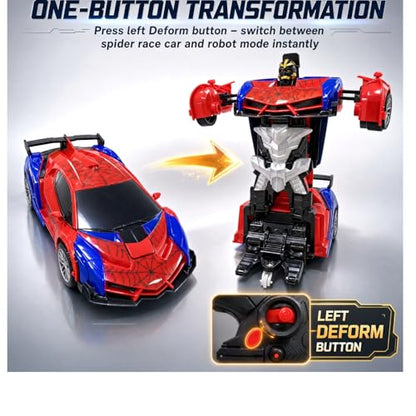 2.4GHz RC Spider Car, Transforming Robot Stunt Vehicle | ABS body, rubber wheels, 360° spin, one‑key deformation, auto demo, 2 rechargeable batteries, holiday gifts - color: Red - Spider