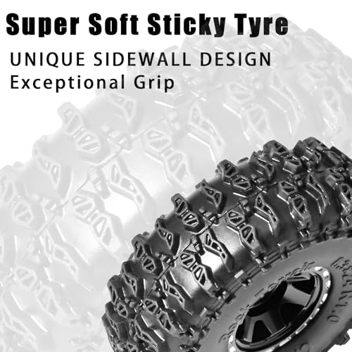 1.0 Beadlock Wheel Soft Tire Set RC Upgrade Part for Traxxas 1/18 TRX4M 1/24 RC Crawlers car Axial SCX24 FMS FCX24 Gladiator Bronco C10 JLU Deadbolt B17 Upgrade.(4Pcs/Set) - color: Black