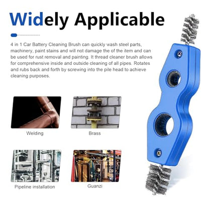 2 PCS Car Battery Terminal Cleaner Spray, 4-in-1 Battery Post Cleaner Brush with Steel Wire, Cleaning Tool for Terminals and Pipes, Universal for Most Cars, Trucks, SUVs (Blue) - color: Blue