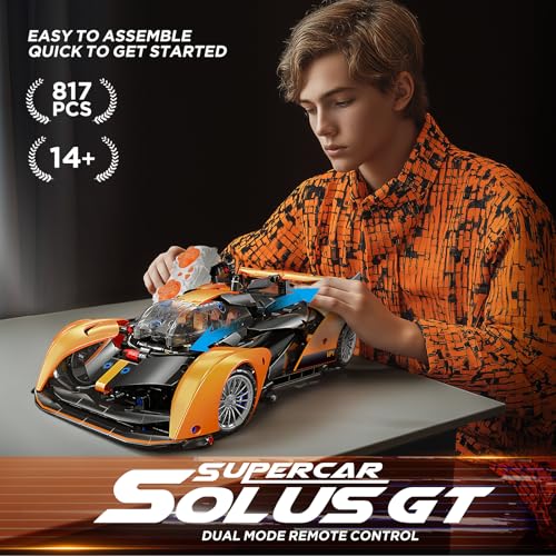 Remote Control Building Car, 1:14 SOLUS GT Construction Car Building Set | with Motors and Rechargeable Battery, Compatible with Technic Car, Collectible Gifts for 10-16 Year Olds and Adults (817pcs)