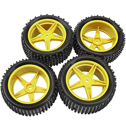 4Pack HIRCQOO OD 88mm/3.46" Front & Rear Rubber Plastic Wheel Rims Tires 12mm Hex Hub Compatible with Redcat Tornado Shockwave HPI HSP ExceedRC Kyosho 1/10 Scale Off Road Buggy (Yellow) - color: Yellow