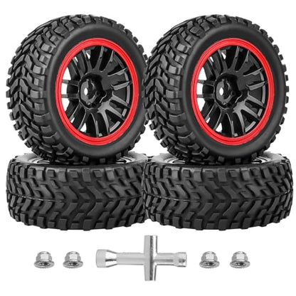 HobbyPark 2.55" Tall 12mm Hex PreGlued 1/10 RC Touring Car Wheels and Tires Set 1.02" 26mm Wide Soft Rubber for Tamiya HPI Traxxas Redcat Kyosho Brushless Motor 2S 3S Lipo (Style 1)