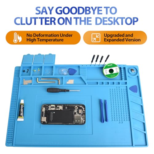 Silicone Soldering Mat 932°F Heat Resistant Repair Pad | Heat-resistant silicone mat with magnetic zones, screw slots and compartments for organized phone, laptop and PCB repairs.