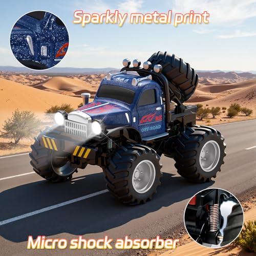 Snugzy Mini RC Car 1:64 Scale RC Truck for Kids with Trailer 2.4Ghz Remote Control Rechargeable RC Cars Toy Gifts for Boys Girls Adult (Blue) - color: Blue