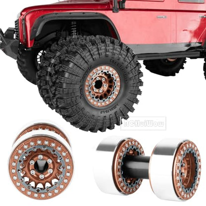 RC 1.9" Beadlock Wheels and Tires for 1/10 RC Crawler SCX10 90046 AX103007 TRX4 TRX6 VS4-10 Red cat Gen8 7 MST CFX RC 4WD D90,Dually 1.9 Beadlock Wheels Aluminum Rims Rubber Tires,Bronze - color: Bronze(4pcs)
