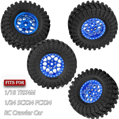 RC 1.3 Beadlock Wheels and Tires for 1/18 TRX4M 1/24 SCX24 FCX24 RC Crawler Car,4pcs RC 1.3 in Brass Rims & Aluminum Beadlock Wheels Rims and Tires,Navy Blue - color: Navy Blue - (4pcs 1.3 Tires)