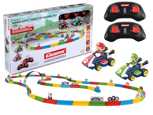 Carrera RC Mario Kart Tabletop Toy Racing Set Featuring Mario & Luigi 2.4GHz Radio Remote Control Cars for Children 6 and up - Ready to Run | Ready to Run, 2.4GHz, 1:50 Scale Mario Toy Racing Game Includes 2 Mini RC Cars - Mario & Luigi, Rechargeable Batt