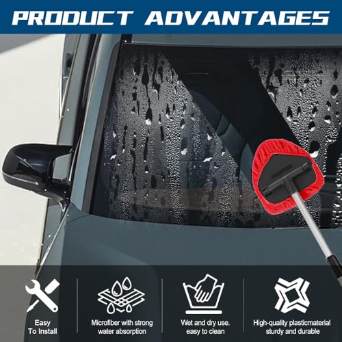 Car Wash Brush with Long Handle, Windshield Cleaning Tool, Car Washing Mop Kit Mitt Sponge Car Cleaning Supplies Kit, Microfiber Towel Gloves Universal for Cars RV SUV Truck Office (Red) - color: Red
