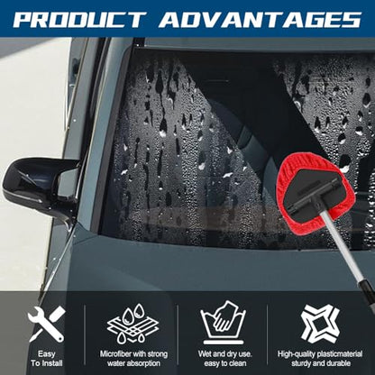 Car Wash Brush with Long Handle, Windshield Cleaning Tool, Car Washing Mop Kit Mitt Sponge Car Cleaning Supplies Kit, Microfiber Towel Gloves Universal for Cars RV SUV Truck Office (Red) - color: Red
