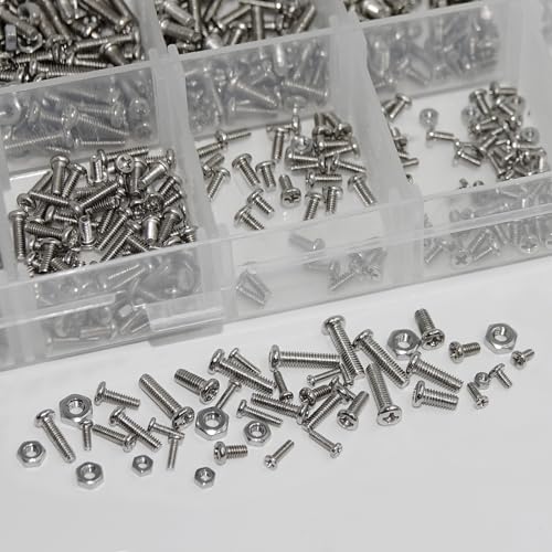 1110 Pcs 304 Stainless Steel Micro Screws Nuts Kit | M1 M1.2 M1.4 M1.6 M2 M2.5 Metric Assortment, Phillips Pan Head for Arduino RC Electronics DIY - size: M1/1.2/1.4/1.6/2/2.5-1110 Pcs