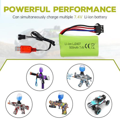 sea jump 7.4V 500mah SM-4P Plug Charging Battery with USB Charging Cable for EC16 DE85 RC Toy Car Model Off-Road Vehicle Battery M416 Electric Gel Ball Blaster Backup Battery