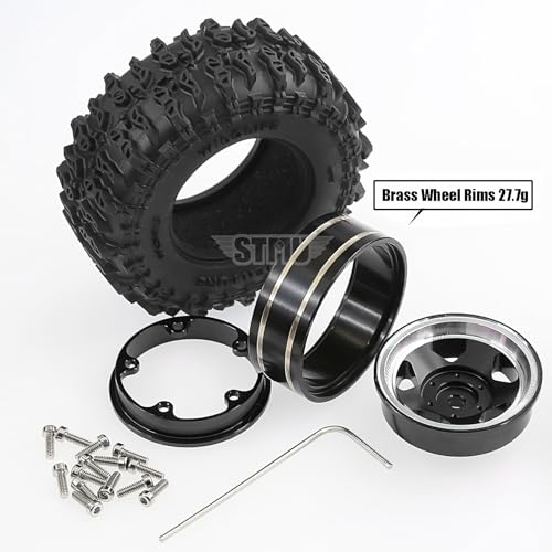 STMU 1.3'' Beadlock Wheel Tires for 1/18 1/24 TRX4M SCX24 FCX18 FCX24 RC Crawler Car (Black) - color: Black