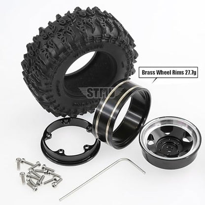 STMU 1.3'' Beadlock Wheel Tires for 1/18 1/24 TRX4M SCX24 FCX18 FCX24 RC Crawler Car (Black) - color: Black