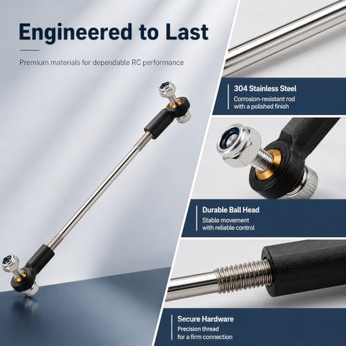 2 Pcs RC Toy Push Rod, M2x95mm Tie Rods Black Ball Head Joint | 115-125mm Adjustable, 304 Servo Linkage Link Rods, Double Plastic Ball Head, for RC Cars, Planes, Helicopters, DIY Models - color: M2×95mm Rod