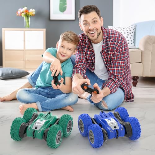 Remote Control Car, RC Stunt Cars Double Sided 360° Rolling Rotating Rotation, Rechargeable Car Toy for 6 7 8-12 Year Old Boy Kids Birthday Xmas Gift, Green - color: Green