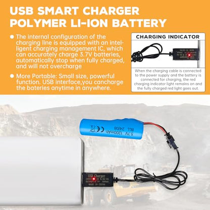 2PCS 3.7V 1200mAh Li-ion Battery SM-2P Plug with USB Charging Cable for Double Sided RC Stunt Car Truck RC Car DE68 DE44 DE45 DE58 DE49 DE57 DE70 Battery