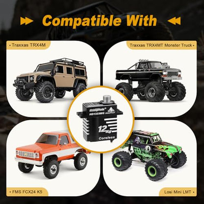HobbyPark Waterproof for TRX4M Servo 12kg High Torque Servo Aluminum Shell Coreless Motor with Servo Mount Bracket and Arm Set Metal Gear Digital Servo Steering Servo 1/18 Crawler Car Upgrades Parts