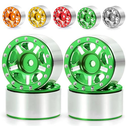RC-Hub 4Pcs Aluminum Alloy 1.0" Micro Beadlock Wheels for 1/24 Axial SCX24 90081 AXI00001 AXI00002 RC Crawler Car (Green) - color: Green