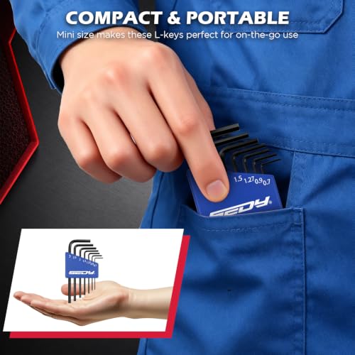 SEDY 7-Piece Mini Hex Key Metric Set, L Shape Allen Wrench, 0.7mm, 0.9mm, 1.27mm, 1.5mm, 2mm, 2.5mm, 3mm, Cr-V - style: 7-Piece Mini Metric Hex Key Set