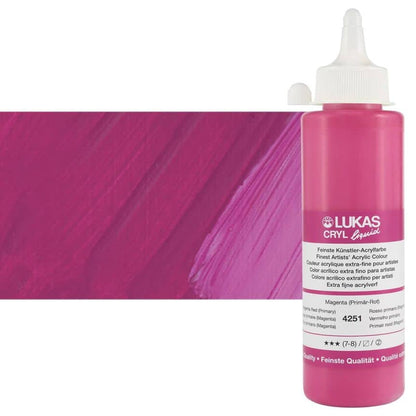 Lukas Cryl Liquid Soft Body Acrylic Paints for Painting - Professional Low Viscosity - 250 ml Bottle Magenta Red (Primary) - color: Magenta Red (Primary)