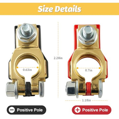 Car Battery Terminal Connector, 1 Pair Top Post Battery Cable Terminal Clamp Set with 2PCS Washers, Positive Negative Auto Cable Post Adapter, Compatible with Auto Truck RV (Red/Black Gold) - color: Red/Black/Gold, size: 1Pair