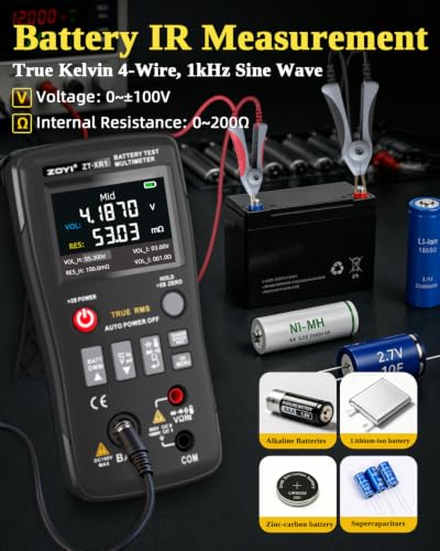 ZT-XR1 2 in 1 Battery Tester Multimeter, 0~±100V 4-Wire Internal Resistance Test, Auto Range 25000 Counts Multimeter Automotive Battery, Household Battery Test, Electronic Equipment Repair