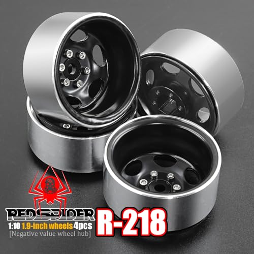 REDSPIDER•Negative Offset -10mm 1.9'' Beadlock Wheels Deep Dish Metal(4pcs) Retro Design for Scale 1/10 RC Crawler Axial SCX10 TRX4 VS4-10 Redcat Gen8 RC4WD D90 Rock Crawler (Black) - color: Black