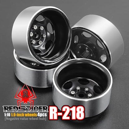 REDSPIDER•Negative Offset -10mm 1.9'' Beadlock Wheels Deep Dish Metal(4pcs) Retro Design for Scale 1/10 RC Crawler Axial SCX10 TRX4 VS4-10 Redcat Gen8 RC4WD D90 Rock Crawler (Black) - color: Black