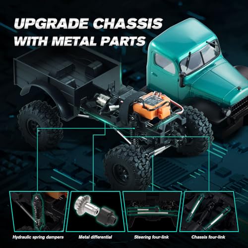 FMS 1/24 FCX24S Power Wagon S Brushless RC Crawler RTR, 4X4 RC Off-Road Trucks with BATRAZZI Upgrade Tires, RC Rock Crawler for Adult, Remote Control &LED Lights&2 Speed Switch(Metallic Green) - color: Green
