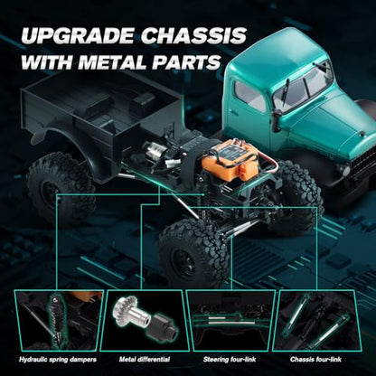 FMS 1/24 FCX24S Power Wagon S Brushless RC Crawler RTR, 4X4 RC Off-Road Trucks with BATRAZZI Upgrade Tires, RC Rock Crawler for Adult, Remote Control &LED Lights&2 Speed Switch(Metallic Green) - color: Green