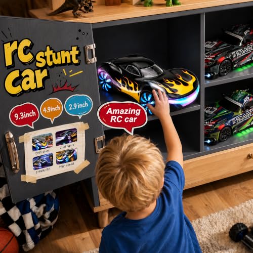 Gesture Sensing RC Stunt Car, 4WD Drifting Remote Control Car for Boys 4-12 | 2.4GHz 50 Min Play Dual Batteries, Mist Spray & LED, 360° Spinning, Birthday Gift for Kids Ages 4-12, Party Gifts, Black - color: 3-black