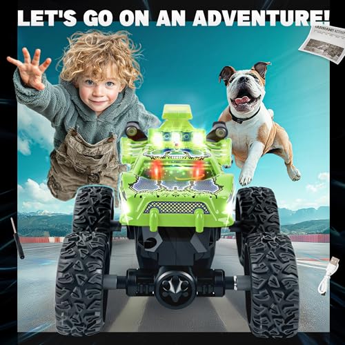 BEZGAR Monster Truck Toys - 2.4GHz 1:64 Remote Control Car with Colorful Lights, 360° Spins, Metal Shell - Remote Control Monster Truck for Boys Girls Age 6, 7, 8, 9, 10 Years Old(Green) - color: Green