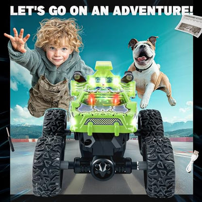 BEZGAR Monster Truck Toys - 2.4GHz 1:64 Remote Control Car with Colorful Lights, 360° Spins, Metal Shell - Remote Control Monster Truck for Boys Girls Age 6, 7, 8, 9, 10 Years Old(Green) - color: Green