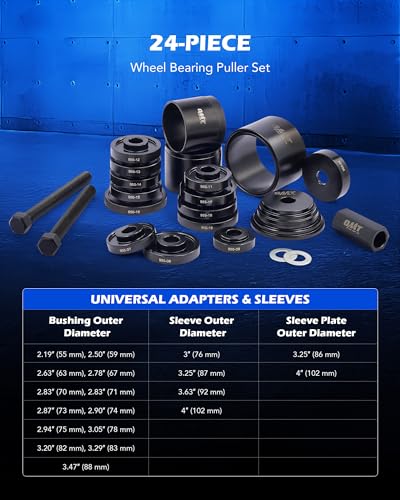 OMT Wheel Bearing Press Kit for Front Wheel Bearing Removal & Installation | 24pc Wheel Bearing Puller Tool Set with Sliding Screws Bushings and Sleeves, Blue Case - color: blue