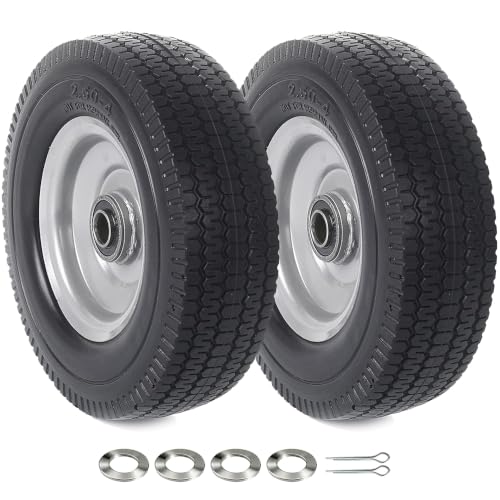AR-PRO (2-Pack) 8-Inch Solid Wheel Replacement - 2.50-4" Flat Free Tire and Wheel with 5/8 extra 3/4 Bearings and 2.2" Offset Hub - Compatible with Hand Truck, Generator, Gorilla Carts - size: 8‘’
