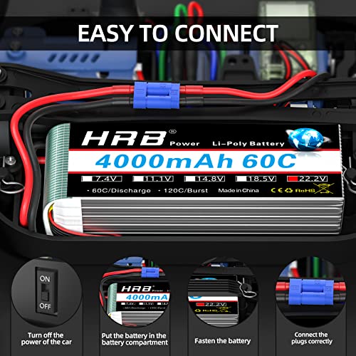 HRB 2PCS 6S Lipo Battery EC5 22.2V 4000mAh 60C Compatible with RC Plane