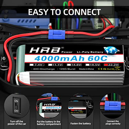 HRB 2PCS 6S Lipo Battery EC5 22.2V 4000mAh 60C Compatible with RC Plane