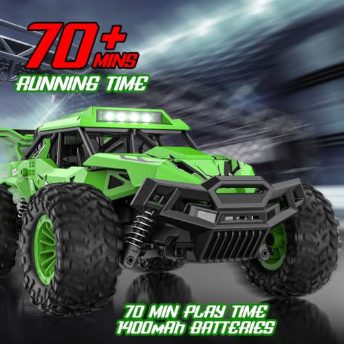 BLUEJAY Remote Control Car, 2.4GHz High Speed 33KM/H RC Cars Toys | 1:12 Monster RC Truck Off Road with LED Headlight and Rechargeable Battery Gifts for Adults Boys 8-12 - color: Green