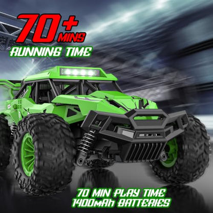 BLUEJAY Remote Control Car, 2.4GHz High Speed 33KM/H RC Cars Toys | 1:12 Monster RC Truck Off Road with LED Headlight and Rechargeable Battery Gifts for Adults Boys 8-12 - color: Green