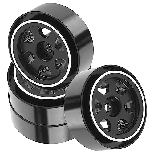 ShareGoo 4Pcs Metal 1.0 Beadlock Wheels Rims 7mm Hex Wheel Hubs 1.0" Wheels Compatible with 1/18 Traxxas TRX4M Axial SCX24 Gladiator Deadbolt Bronco 1/24 RC Crawler (Black) - color: Black