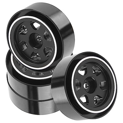 ShareGoo 4Pcs Metal 1.0 Beadlock Wheels Rims 7mm Hex Wheel Hubs 1.0" Wheels Compatible with 1/18 Traxxas TRX4M Axial SCX24 Gladiator Deadbolt Bronco 1/24 RC Crawler (Black) - color: Black