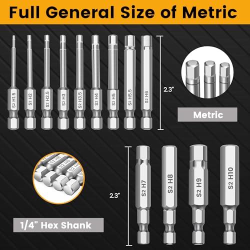 MulWark Hex Head Allen Wrench Drill Bit Set 13pcs Precision Metric S2 Steel – Magnetic Bits with Corrosion Resistance 1/4" Allen Key Bit Set - style: 13PC Hex Head Drill Bit Set